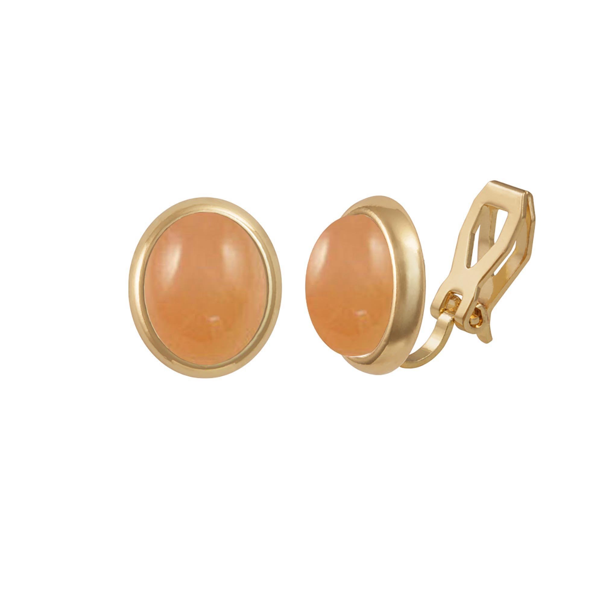 Minuet Peach Moonstone Gold Tone Stud Clip On Earrings