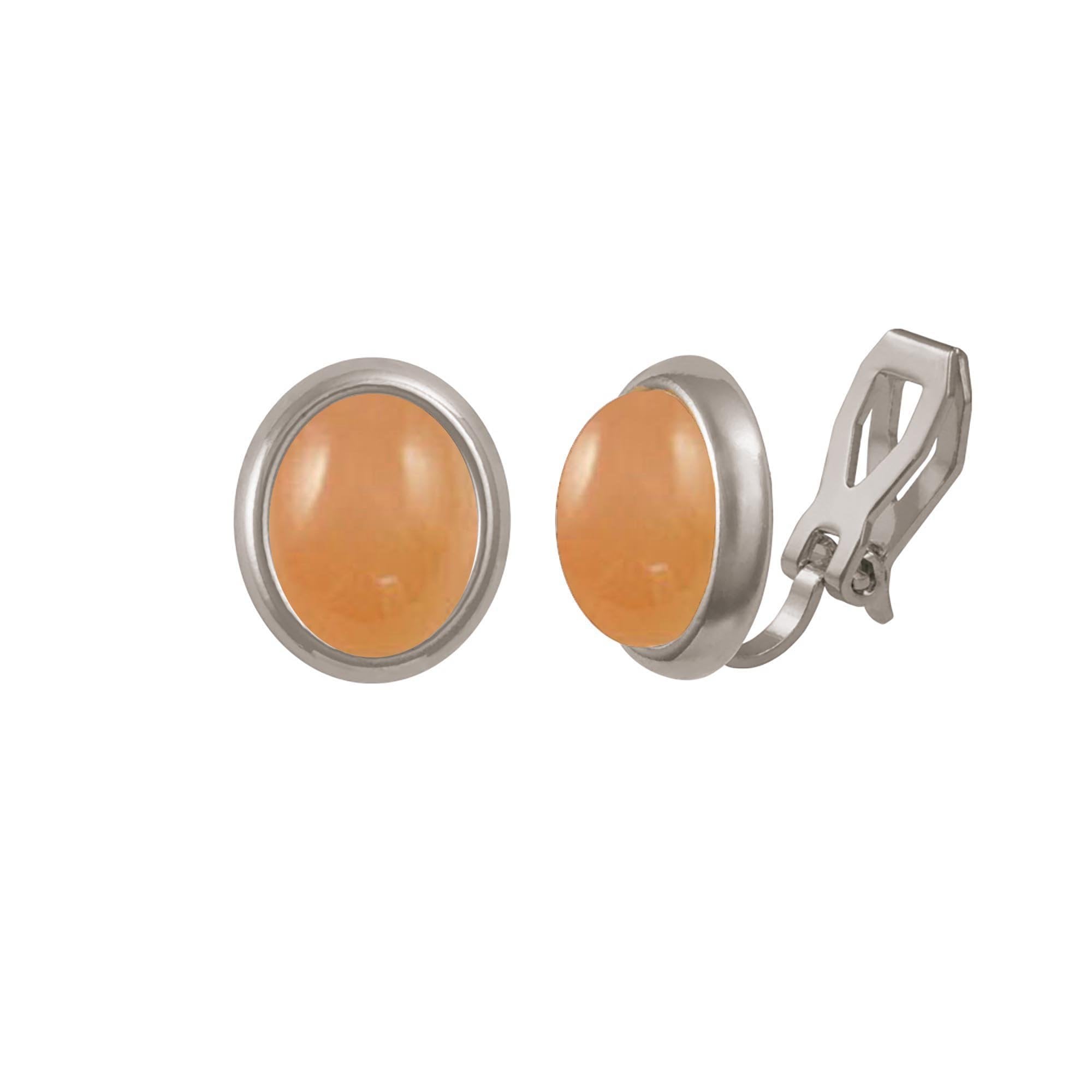 Minuet Peach Moonstone Silver Tone Stud Clip On Earrings