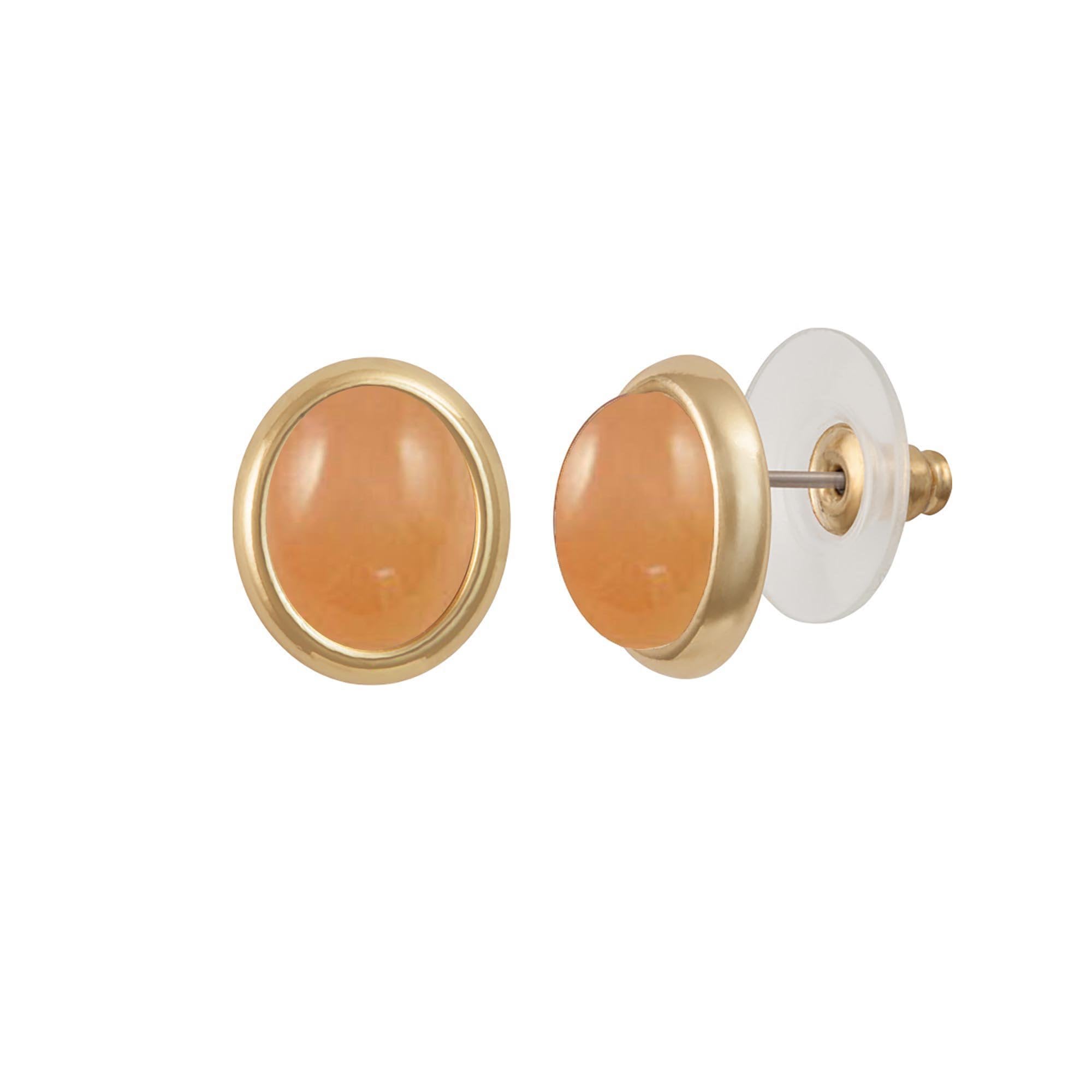 Minuet Peach Moonstone Gold Tone Stud Pierced Earrings