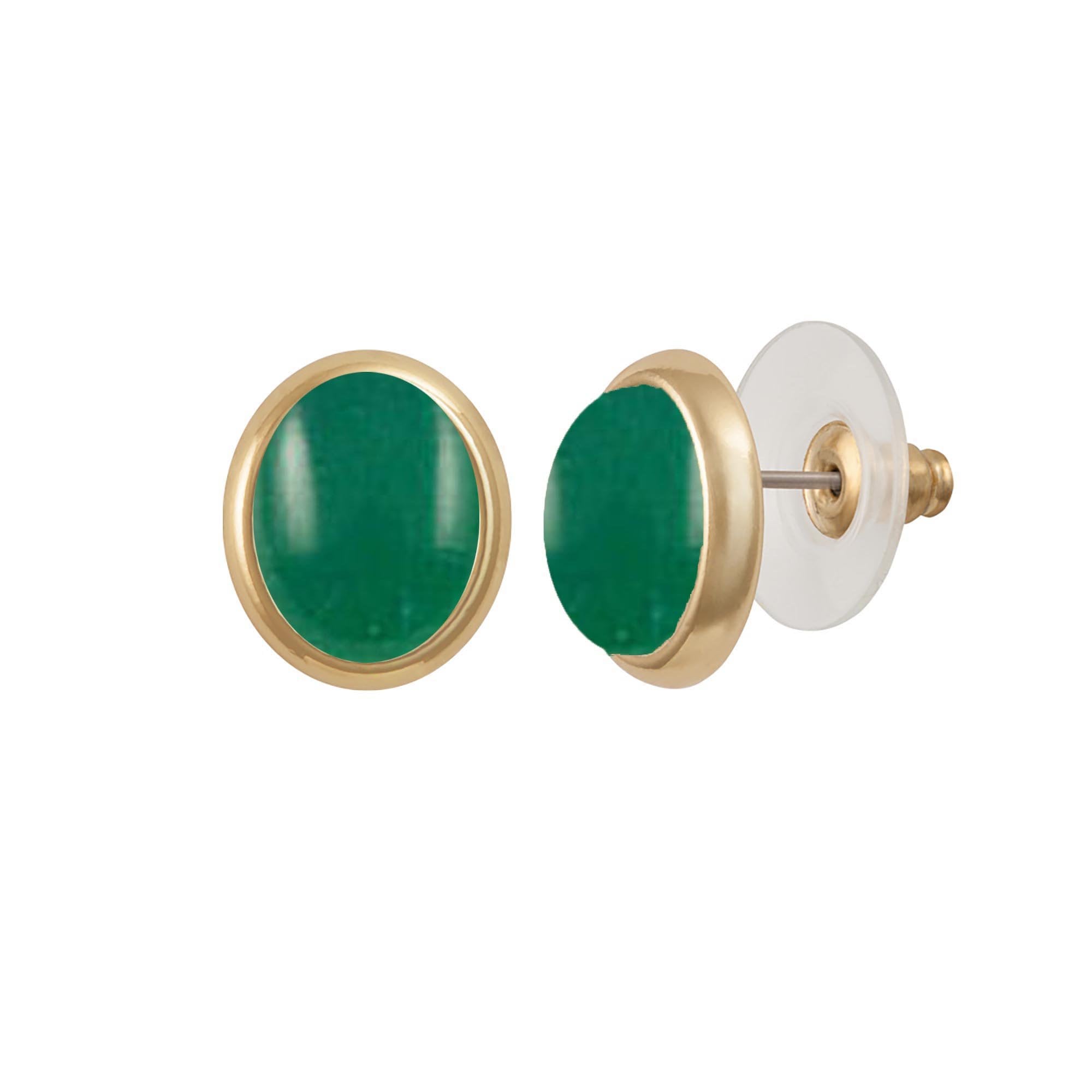 Minuet Green Agate Gold Tone Stud Pierced Earrings