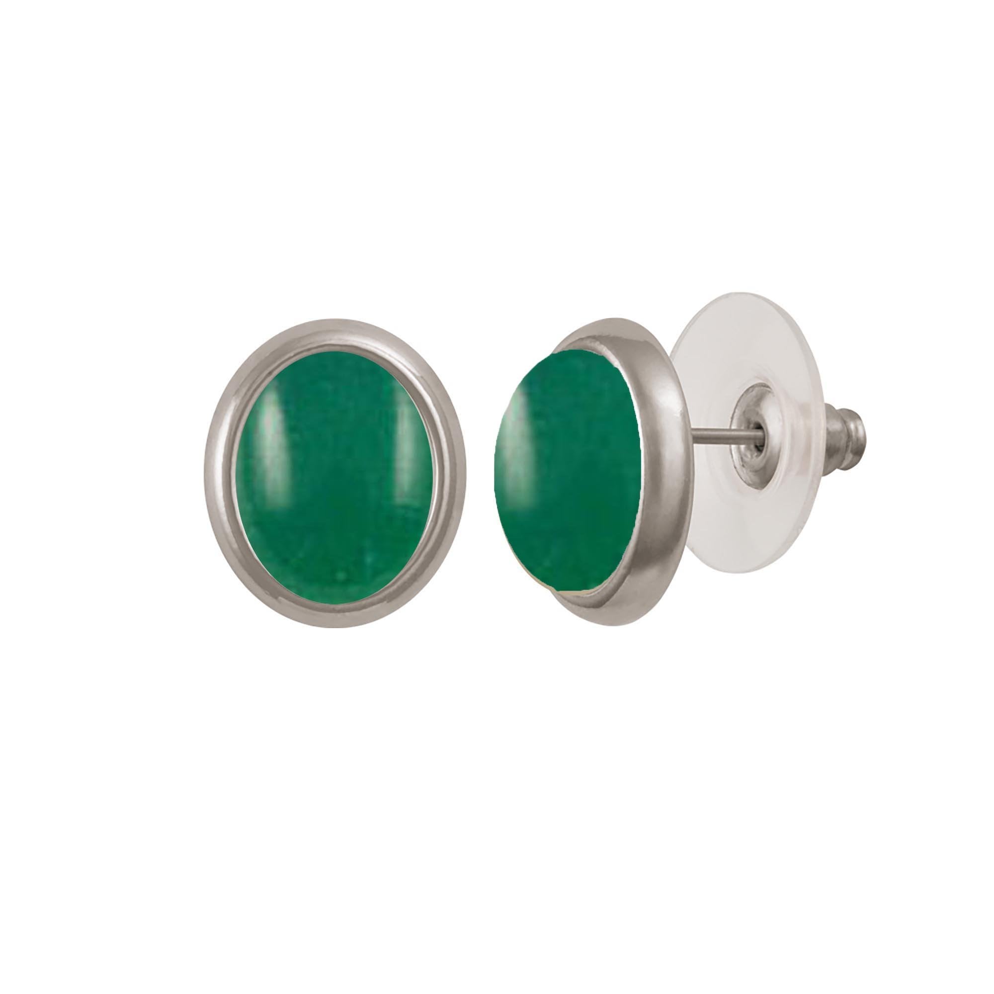 Minuet Green Agate Silver Tone Stud Pierced Earrings