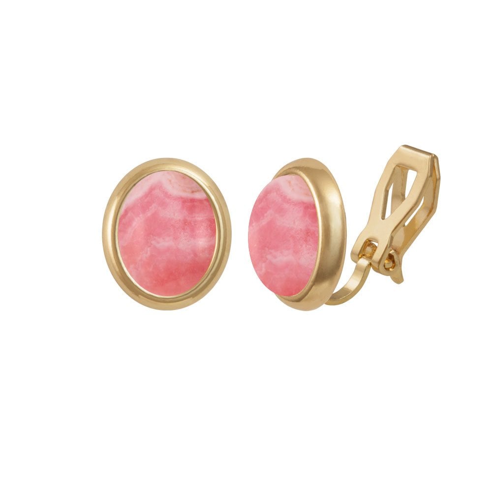 Minuet Natural Rhodochrosite Gold Tone Stud Clip On Earrings