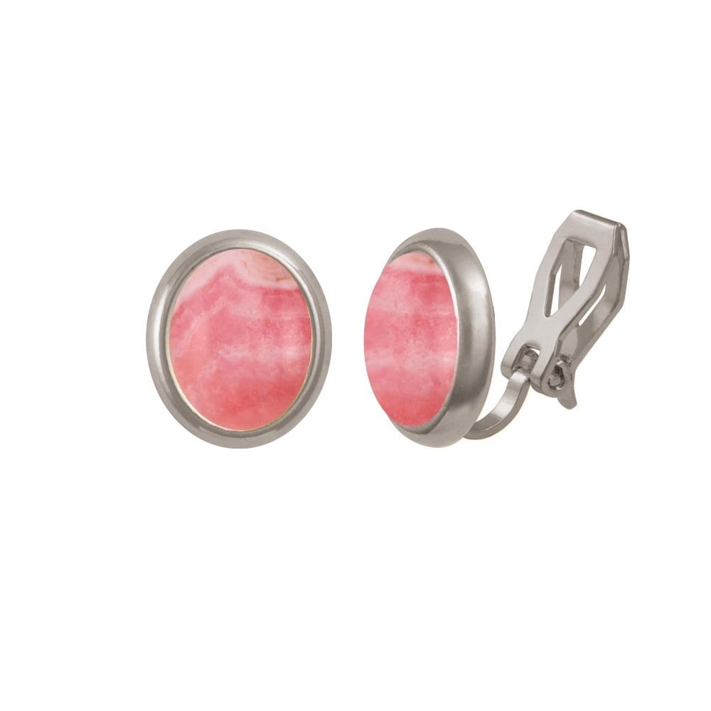 Minuet Natural Rhodochrosite Silver Tone Stud Clip On Earrings