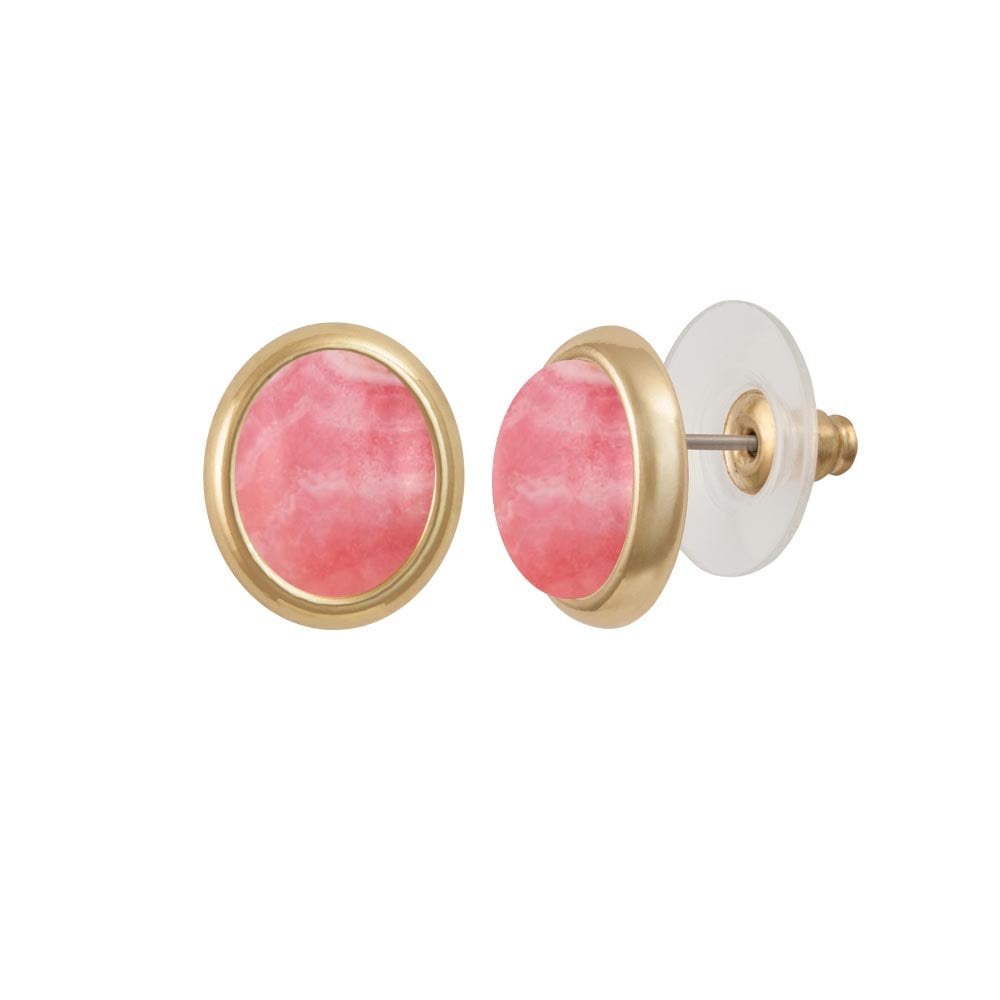 Minuet Natural Rhodochrosite Gold Tone Stud Pierced Earrings