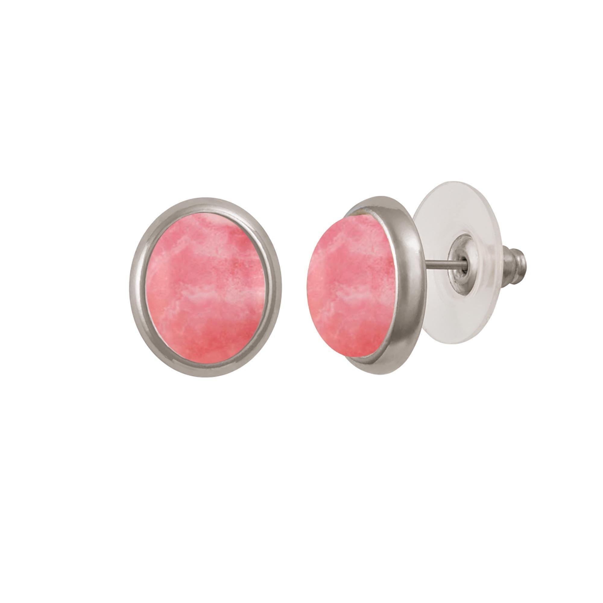 Minuet Natural Rhodochrosite Silver Tone Stud Pierced Earrings