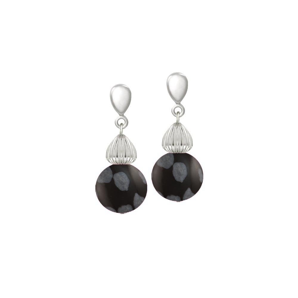 Solitaire Snowflake Obsidian Silver Tone Drop Pierced Earrings