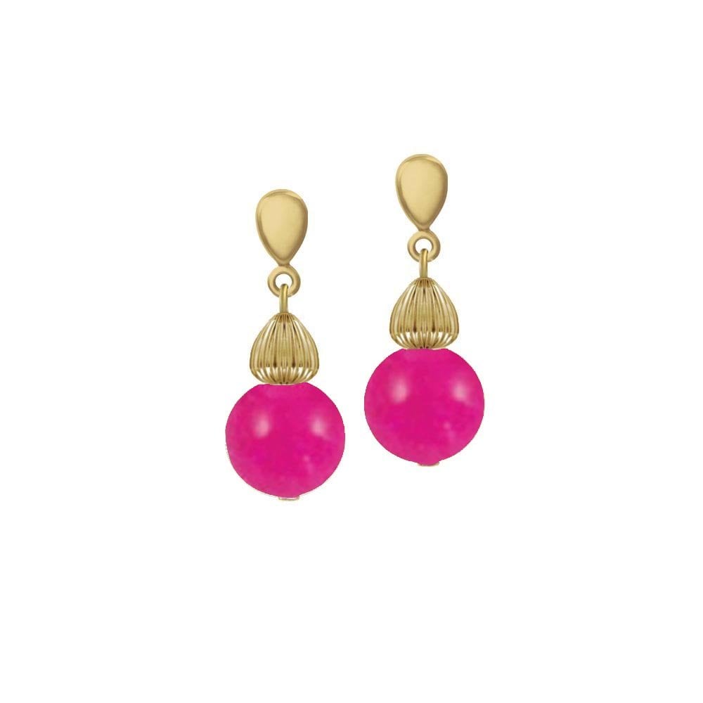 Solitaire Fuchsia Calcite Gold Tone Drop Clip On Earrings
