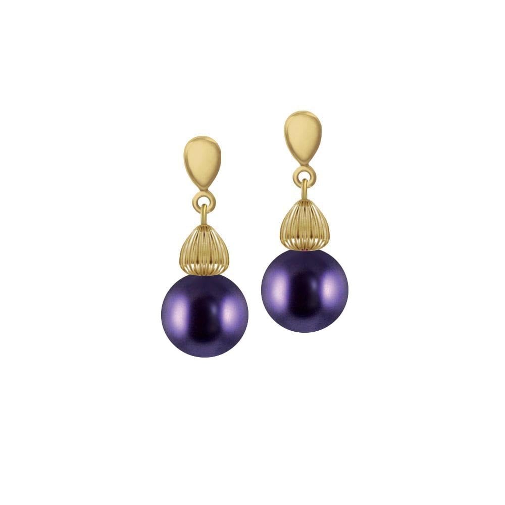 Solitaire Purple Pearl Gold Tone Drop Pierced Earrings