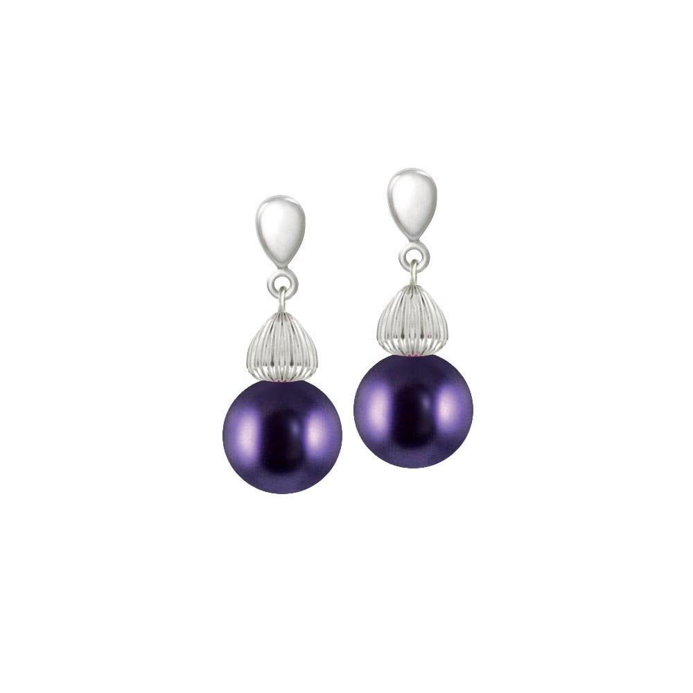 Solitaire Purple Pearl Silver Tone Drop Pierced Earrings