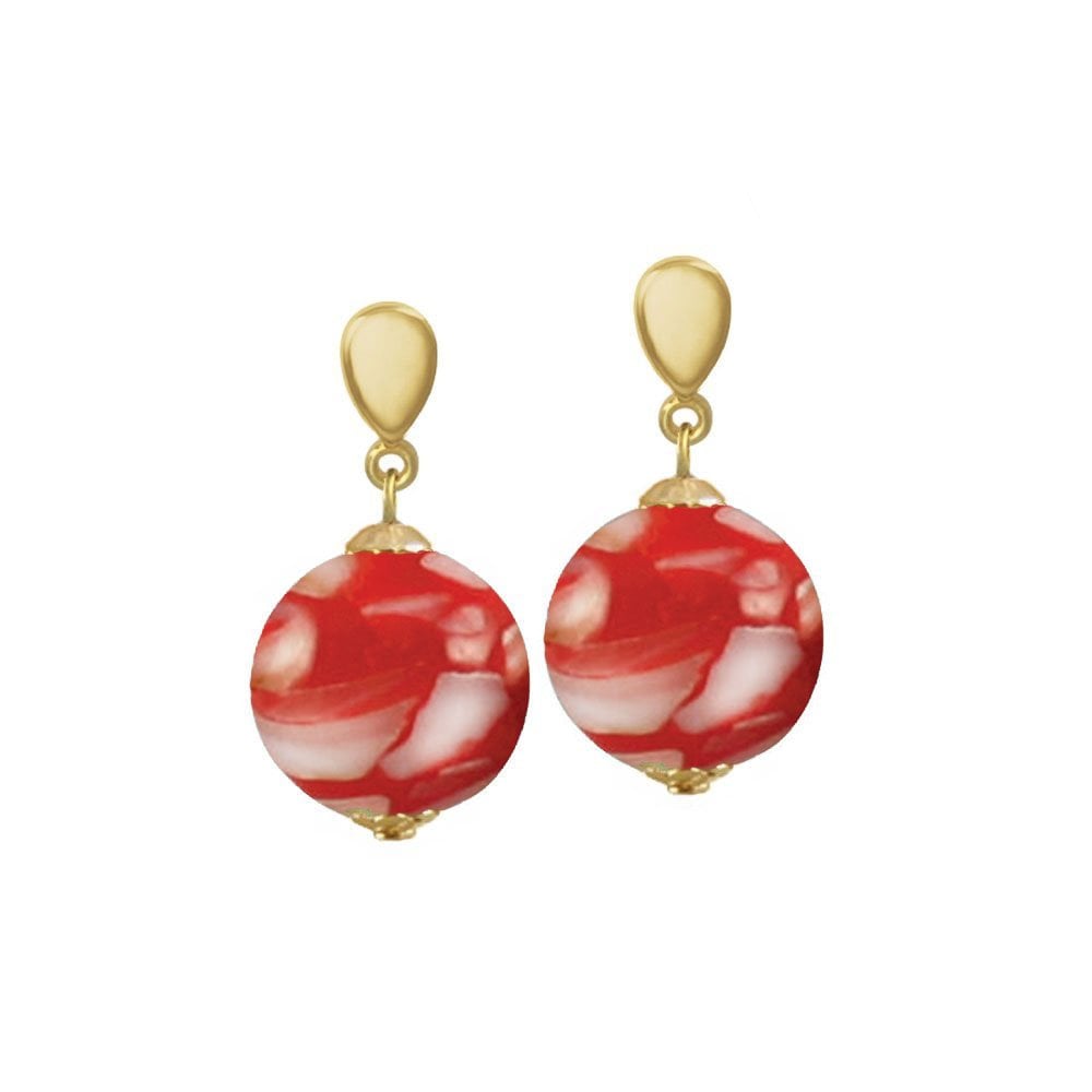 Madreperla Red Mother Of Pearl Shell Gold Tone Drop Pierced Earrings