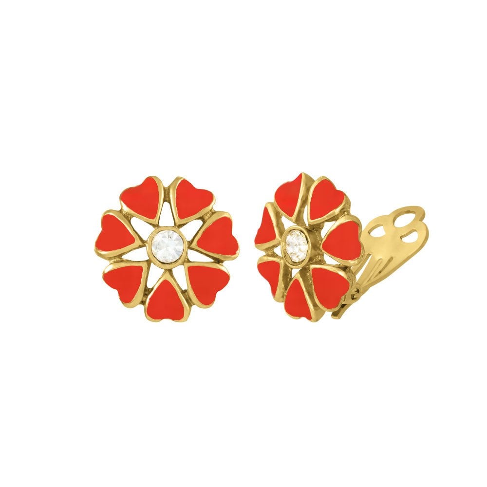 Royale Dark Orange Enamel Stud Clip On Earrings