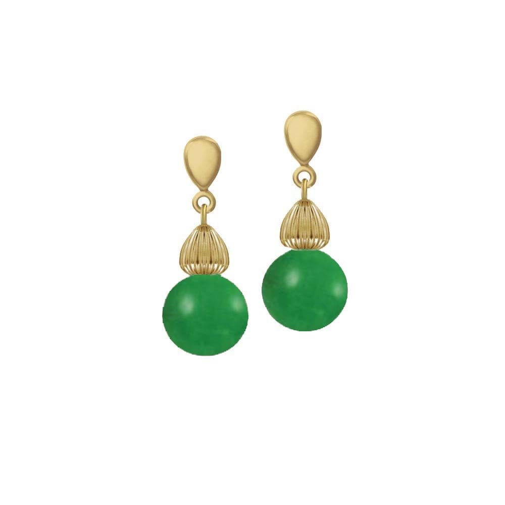 Solitaire Jade Green Calcite Gold Tone Drop Pierced Earrings