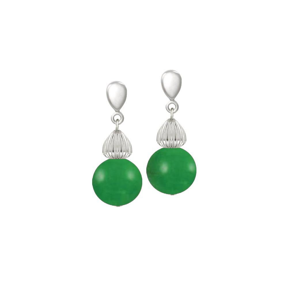 Solitaire Jade Green Calcite Silver Tone Drop Pierced Earrings