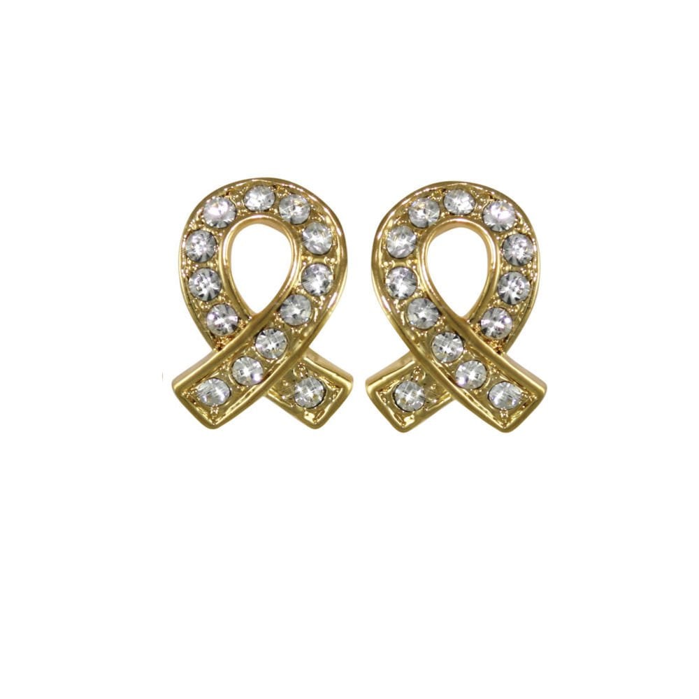 CIRO Pave Ribbon Gold Diamante Pierced Earrings