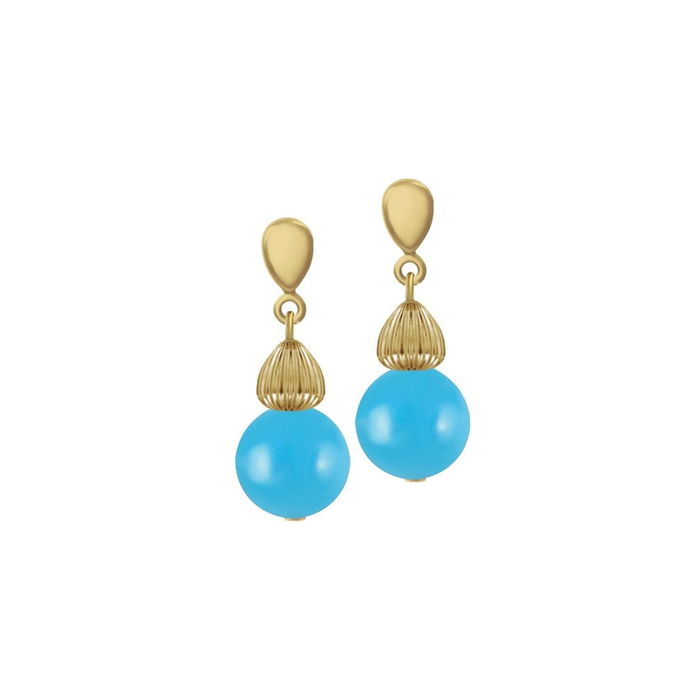 Solitaire Turquoise Pearl Gold Tone Drop Clip On Earrings