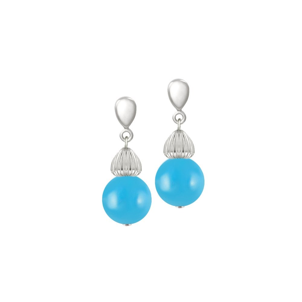 Solitaire Turquoise Pearl Silver Tone Drop Pierced Earrings