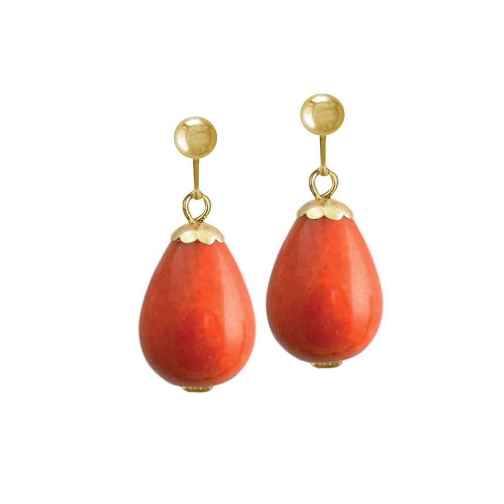Fontana Orange Russet Jade Gold Tone Drop Clip On Earrings