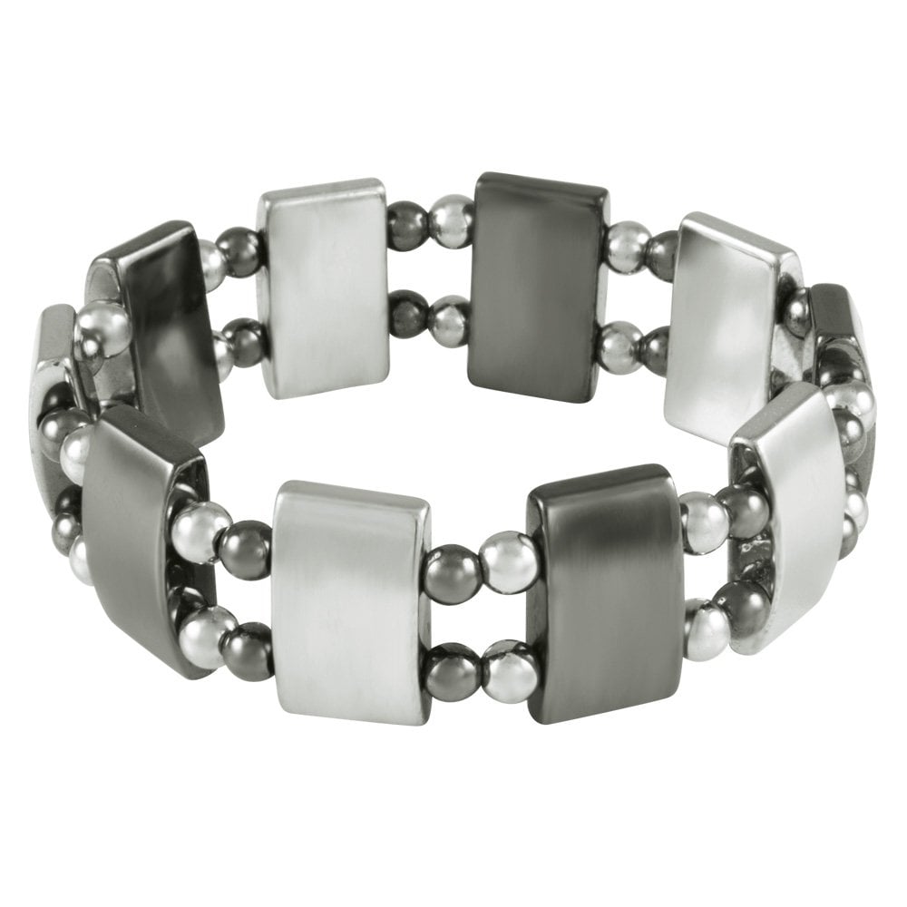 Chemistry Silver and Grey Hematite Stretch Beaded Bracelet