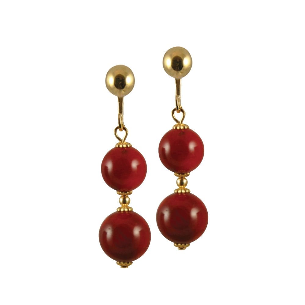 Valentino Red Bamboo Coral Gemstone Drop Clip On Earrings