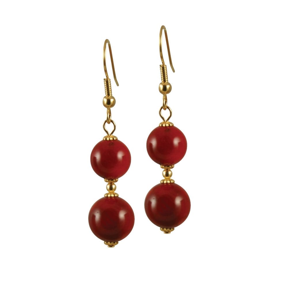 Valentino Red Bamboo Coral Gemstone Drop Pierced Earrings