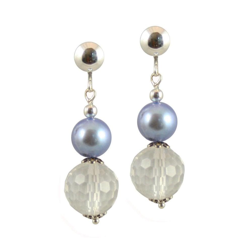 Rhapsody Pearl & Crystal Sterling Silver Drop Clip On Earrings