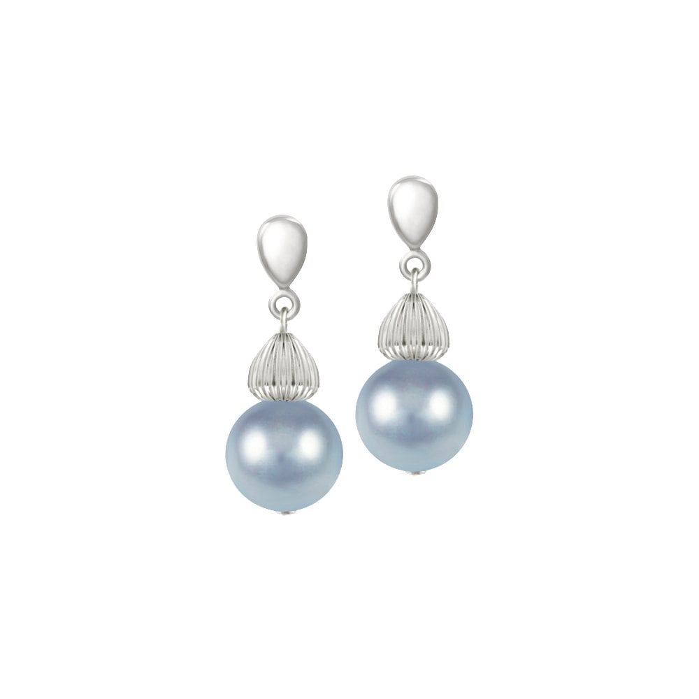 Solitaire Light Blue Pearl Silver Tone Drop Clip On Earrings