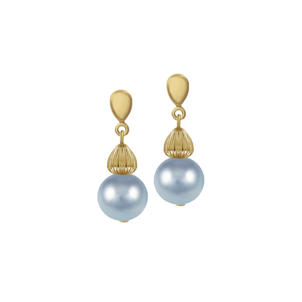 Solitaire Light Blue Pearl Gold Tone Drop Pierced Earrings