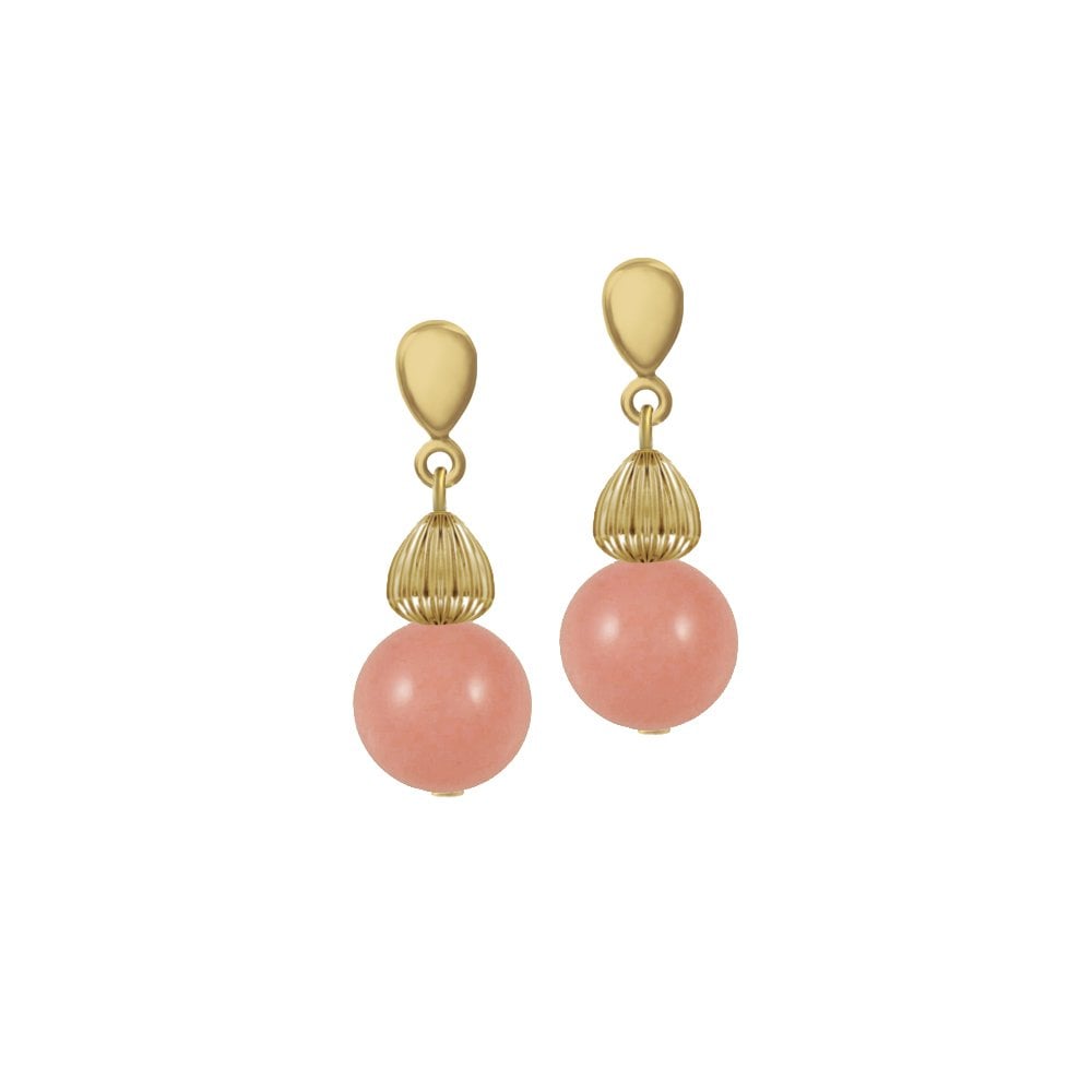 Solitaire Pink Coral Pearl Gold Tone Drop Clip On Earrings
