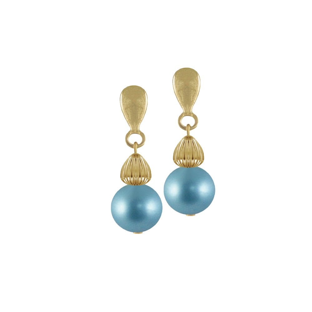 Solitaire Light Teal Pearl Drop Clip On Earrings (Gold)