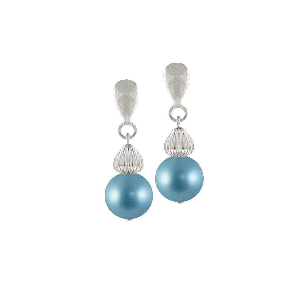 Solitaire Light Teal Pearl Drop Clip On Earrings (Silver)