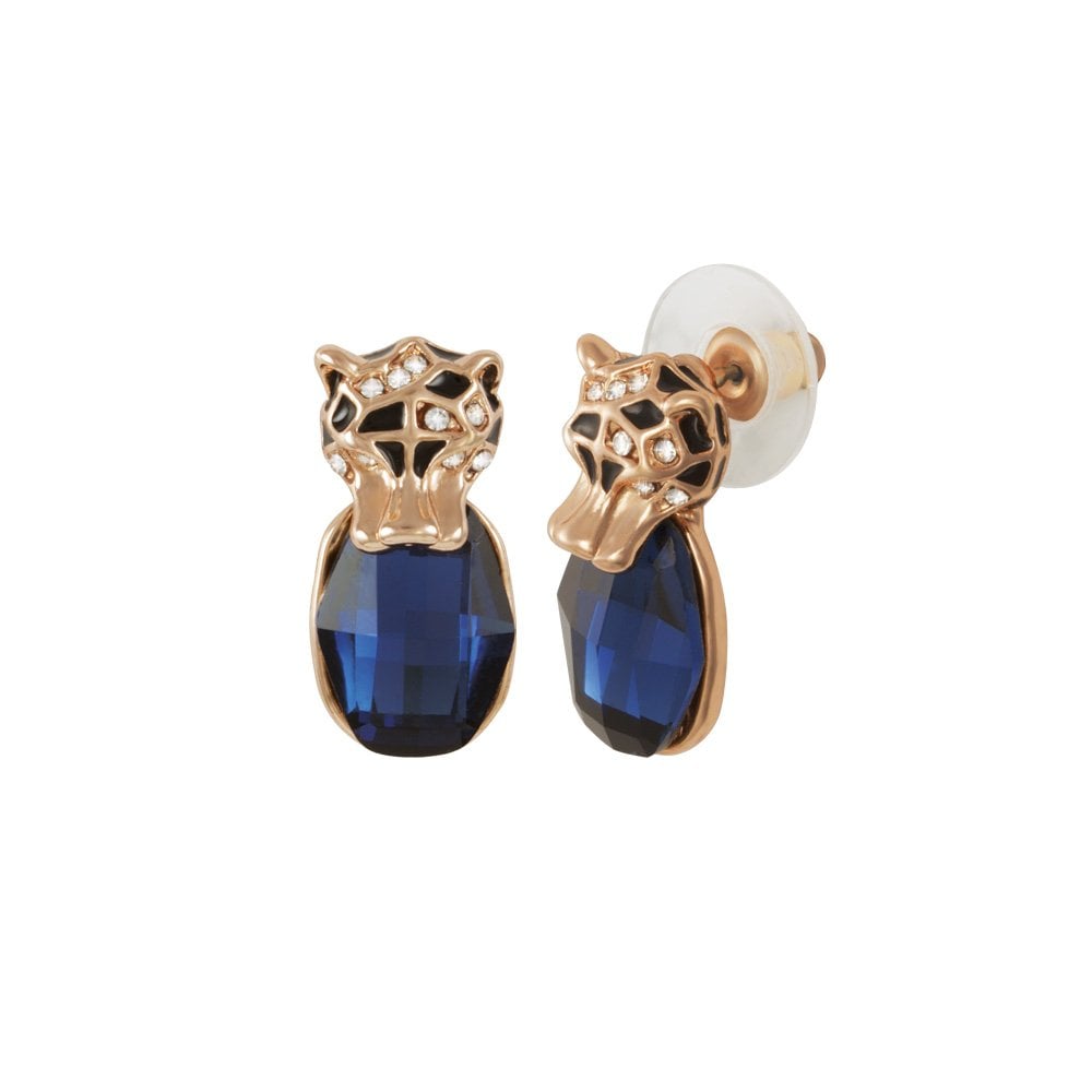 Primal Sapphire Leopard Rose Gold Tone Stud Pierced Earrings