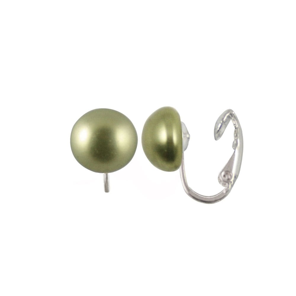 Ethereal Light Green Swarovski Pearl Silver Stud Clip On Earrings