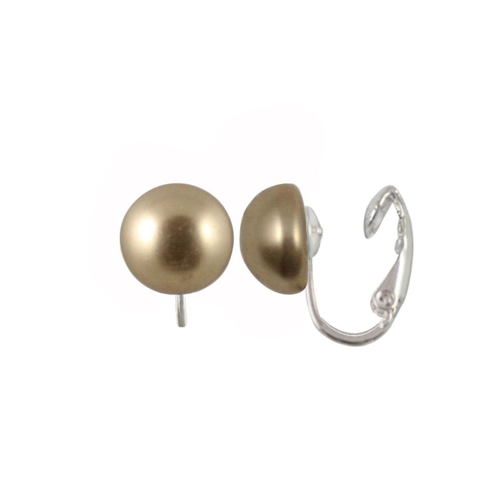 Ethereal Bronze Swarovski Pearl Silver Stud Clip On Earrings