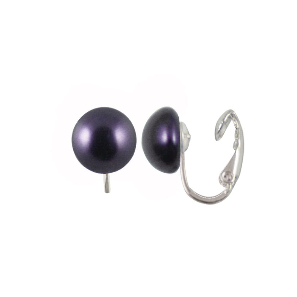 Ethereal Deep Purple Swarovski Pearl Silver Stud Clip On Earrings