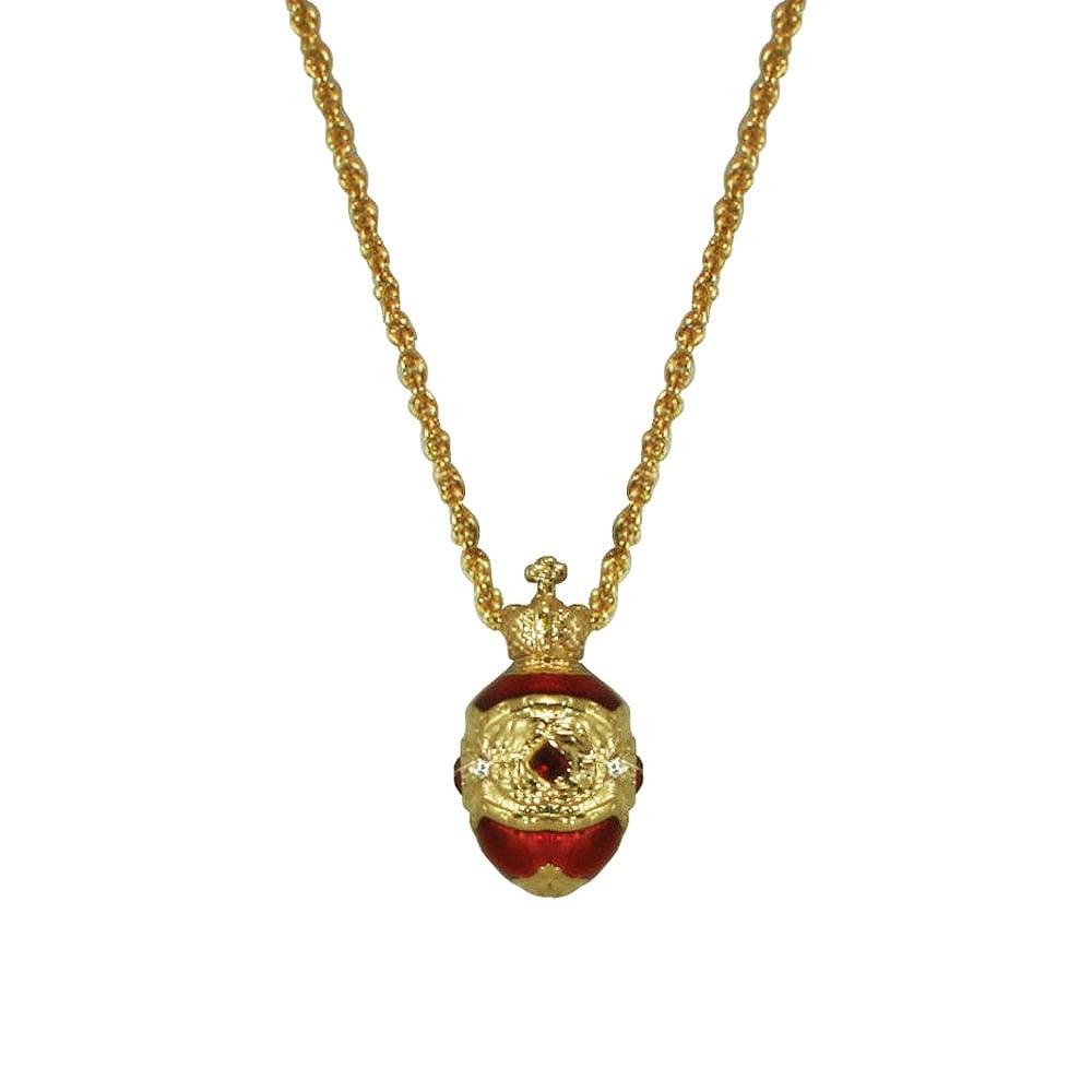 Tsarina Red Enamel and Crystal Egg Pendant Necklace