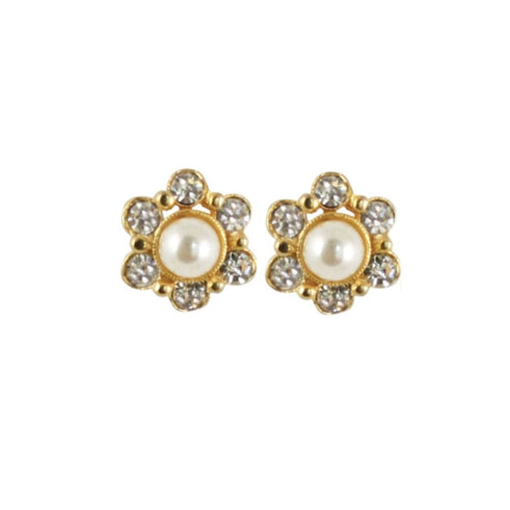 Cherished Pearl & Swarovski Crystal Gold Tone Clip On Earrings