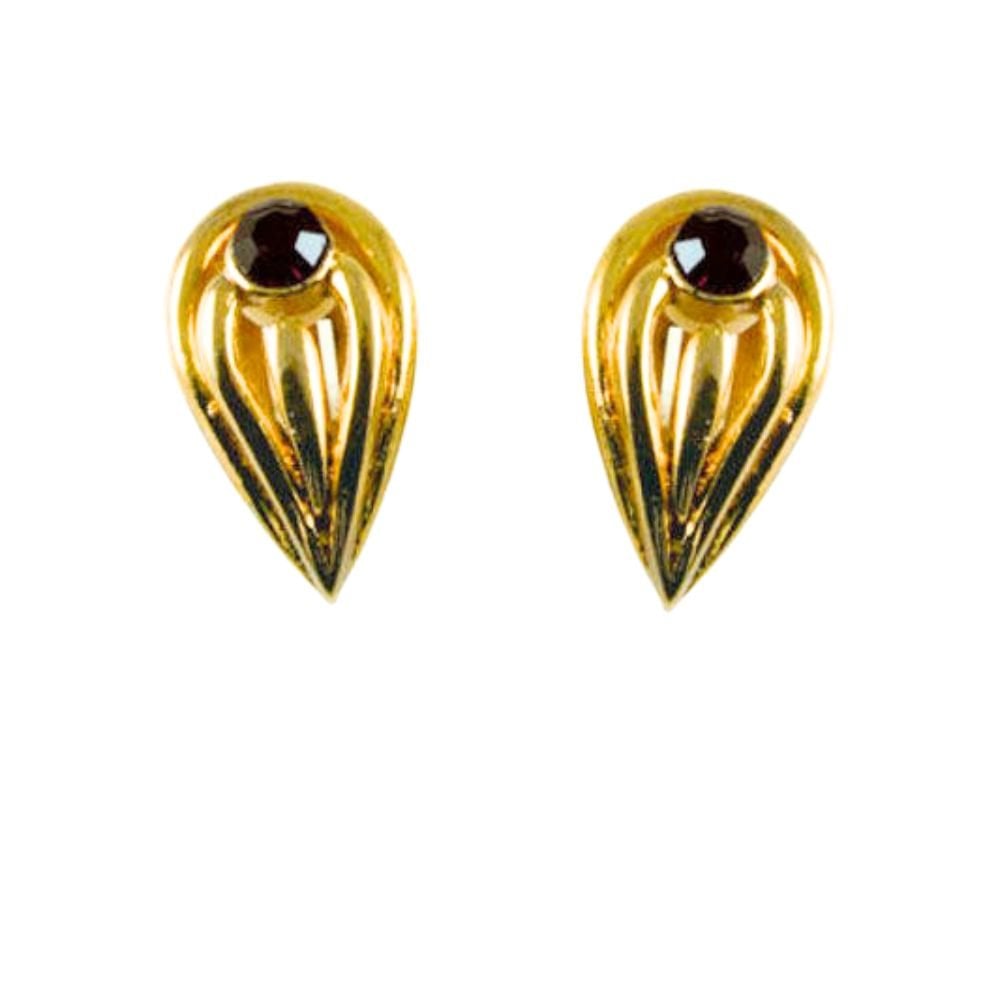 Contour Gold Tone Red Crystal Clip On Earrings