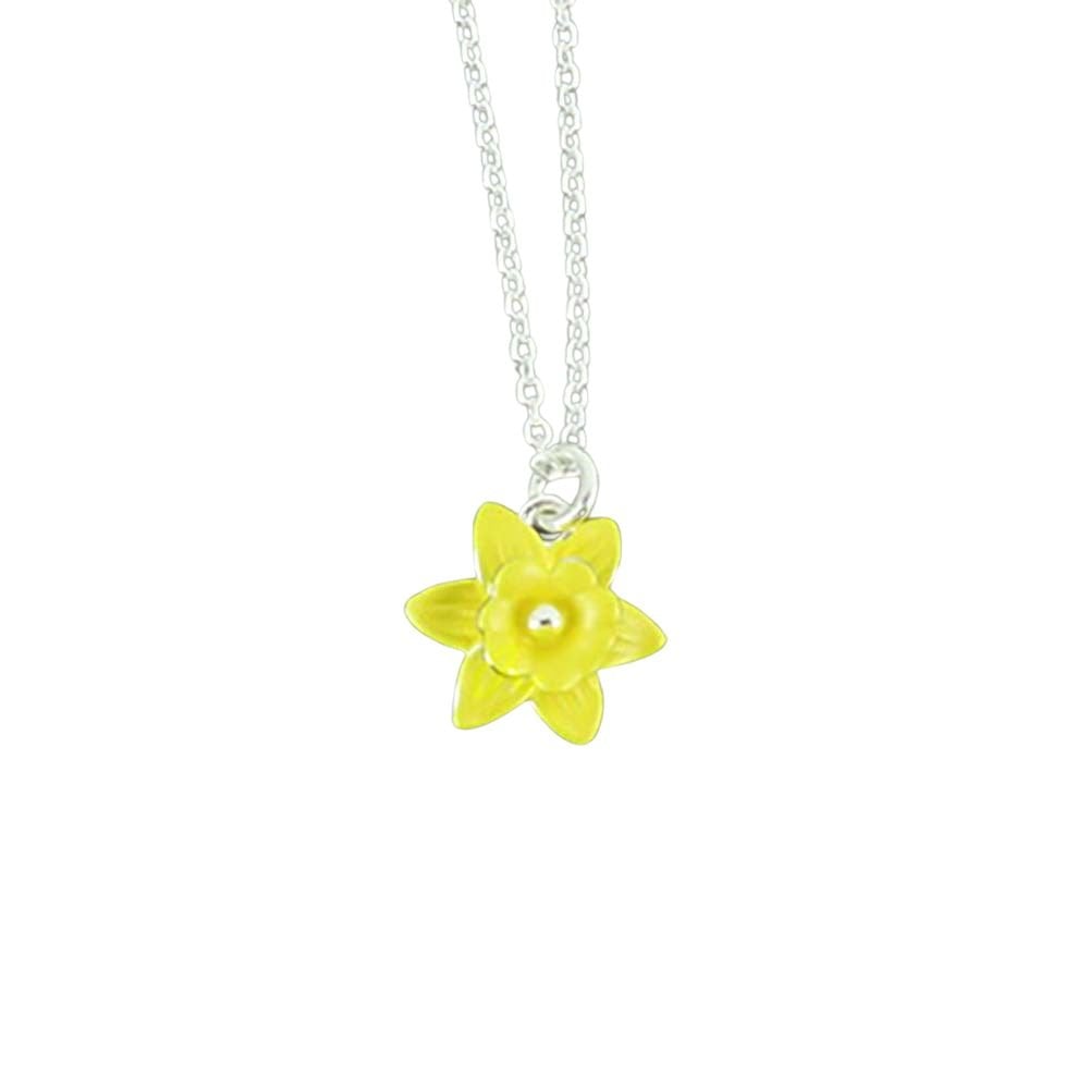 Daffodil Yellow Enamel Silver Tone Flower Petite Pendant