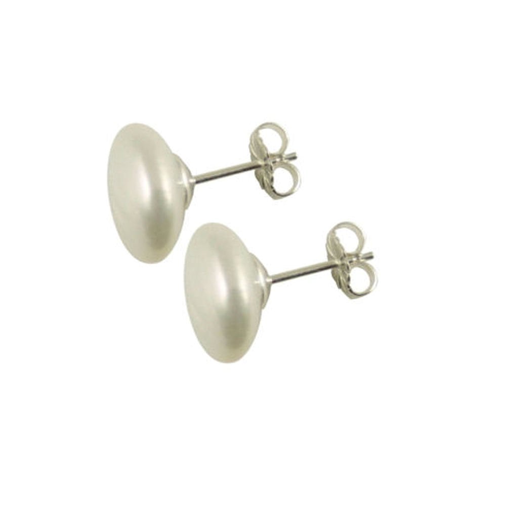 Simplicity Coin Pearl Silver Tone Stud Pierced Earrings