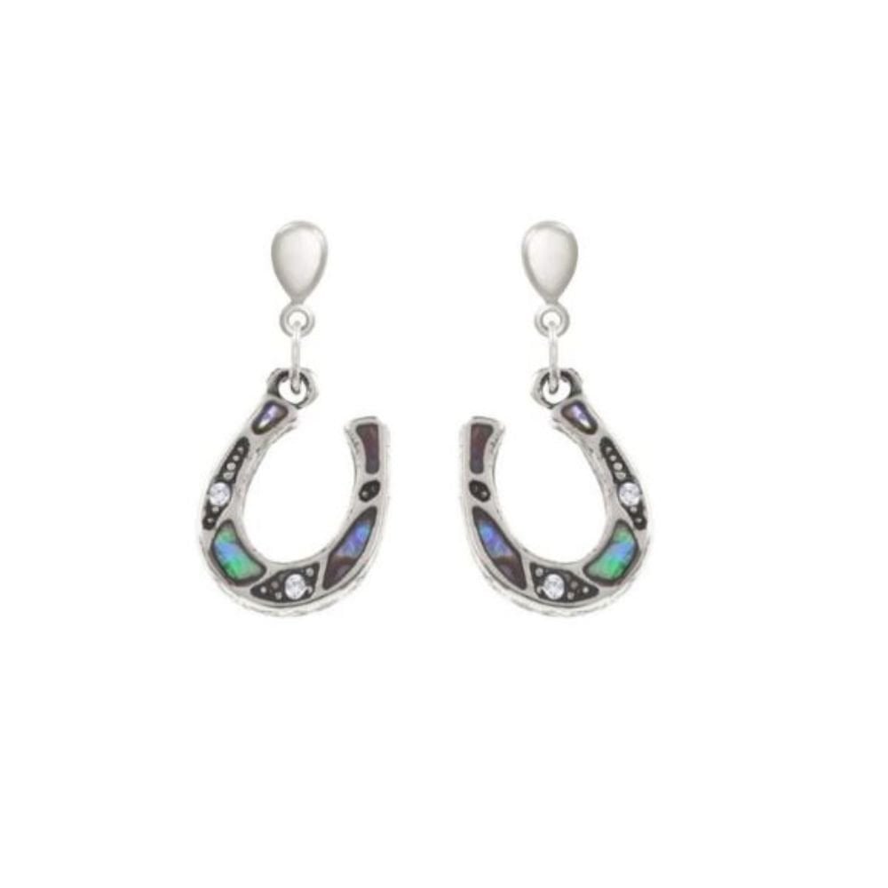Horseshoe Diamante Paua Shell Drop Clip On Earrings