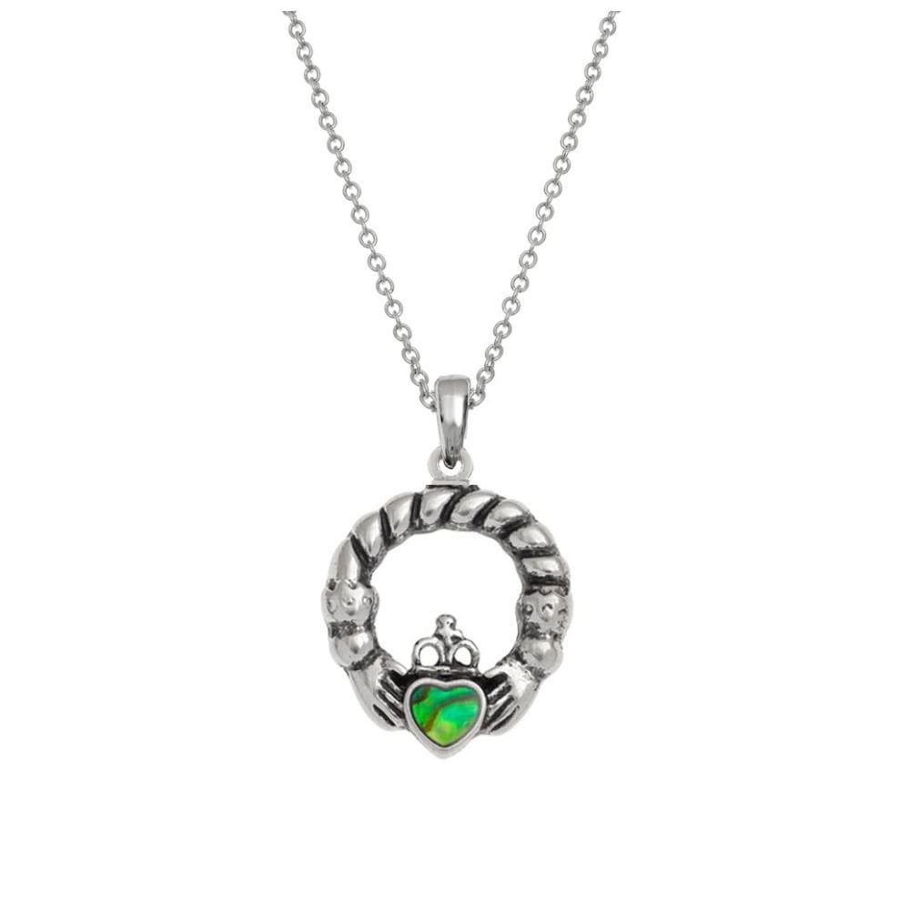Claddagh Braid Paua Shell Silver Tone Pendant