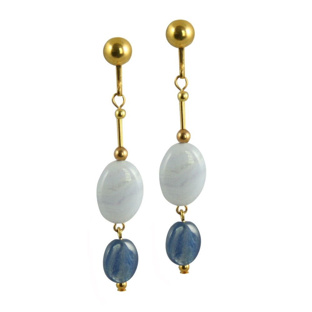 Serenity Blue Lace Agate Gemstone Drop Clip On Earrings