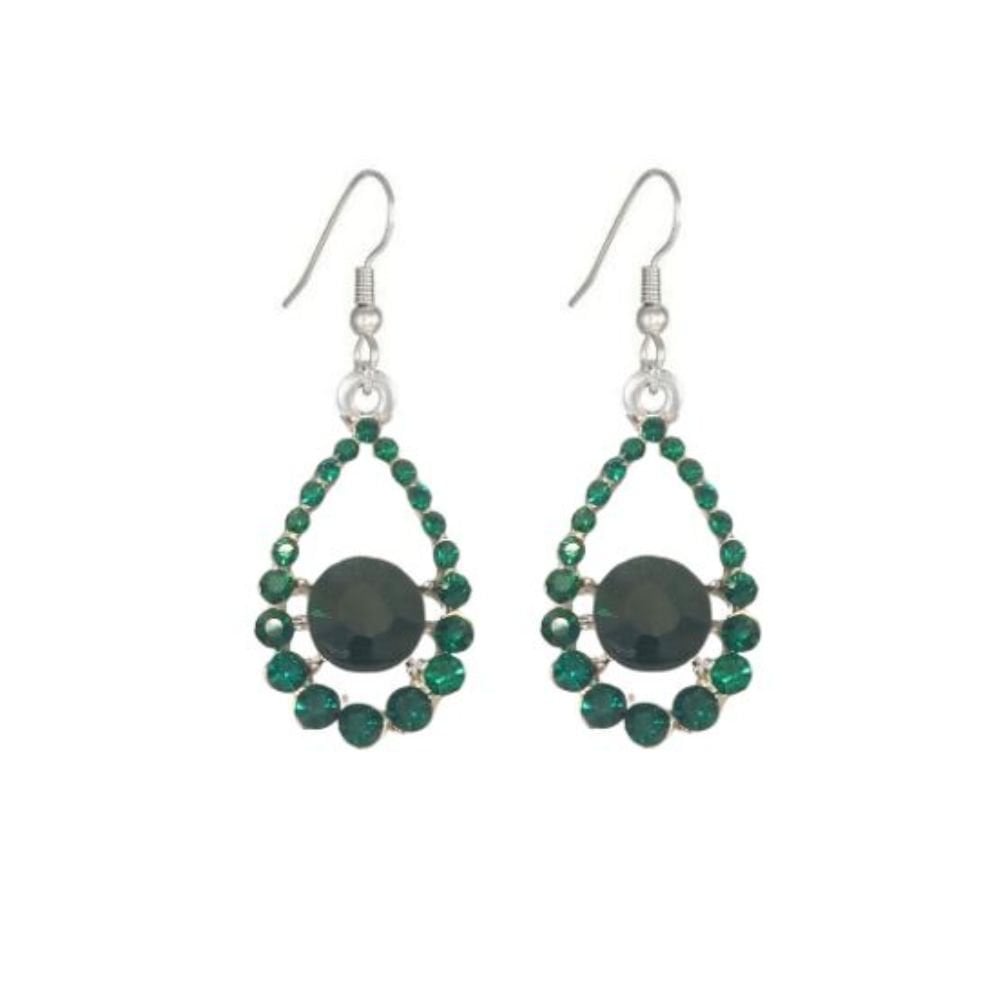 Romance Emerald Green Crystal Silver Drop Pierced Earrings