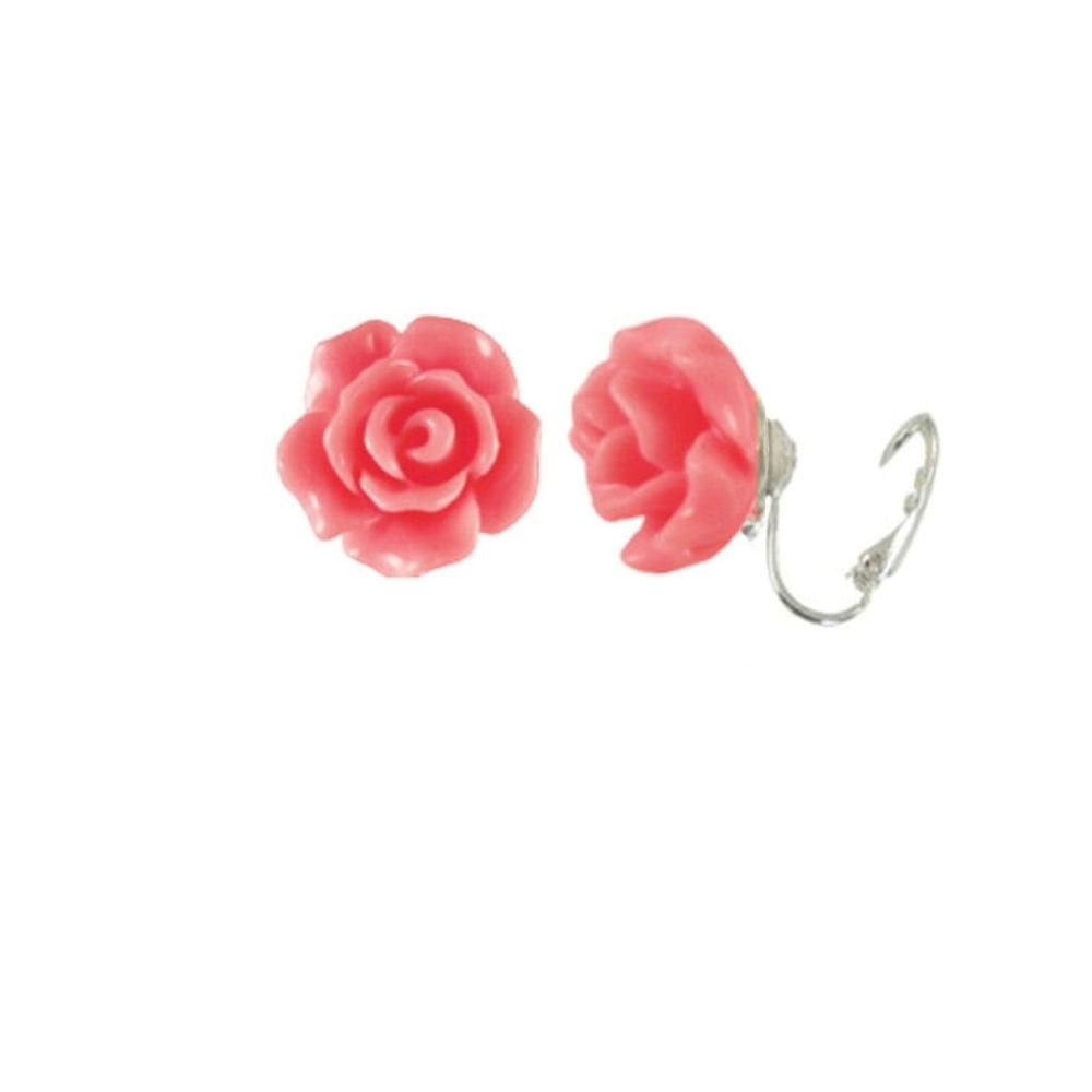 Rosetta Salmon Pink Flower Stud Clip On Earrings