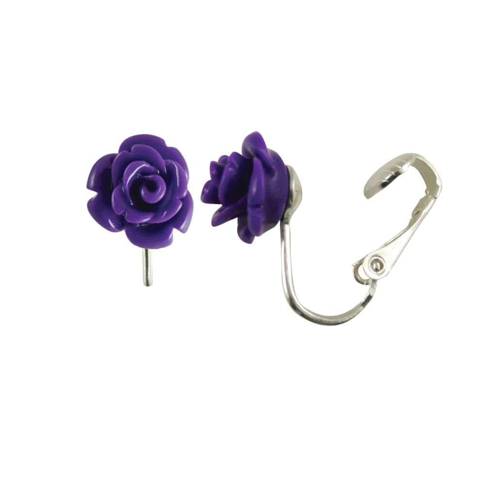 Rosetta Purple Flower Stud Clip On Earrings