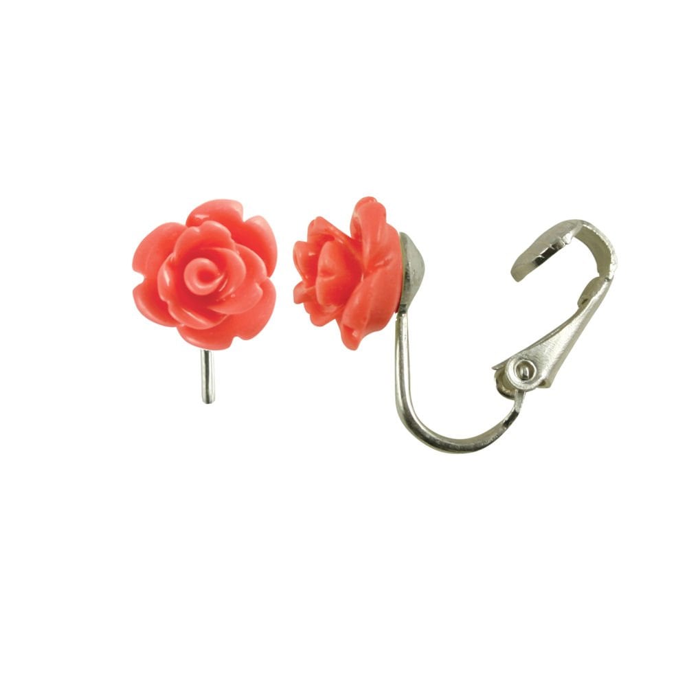Rosetta Coral Pink Flower Stud Clip On Earrings