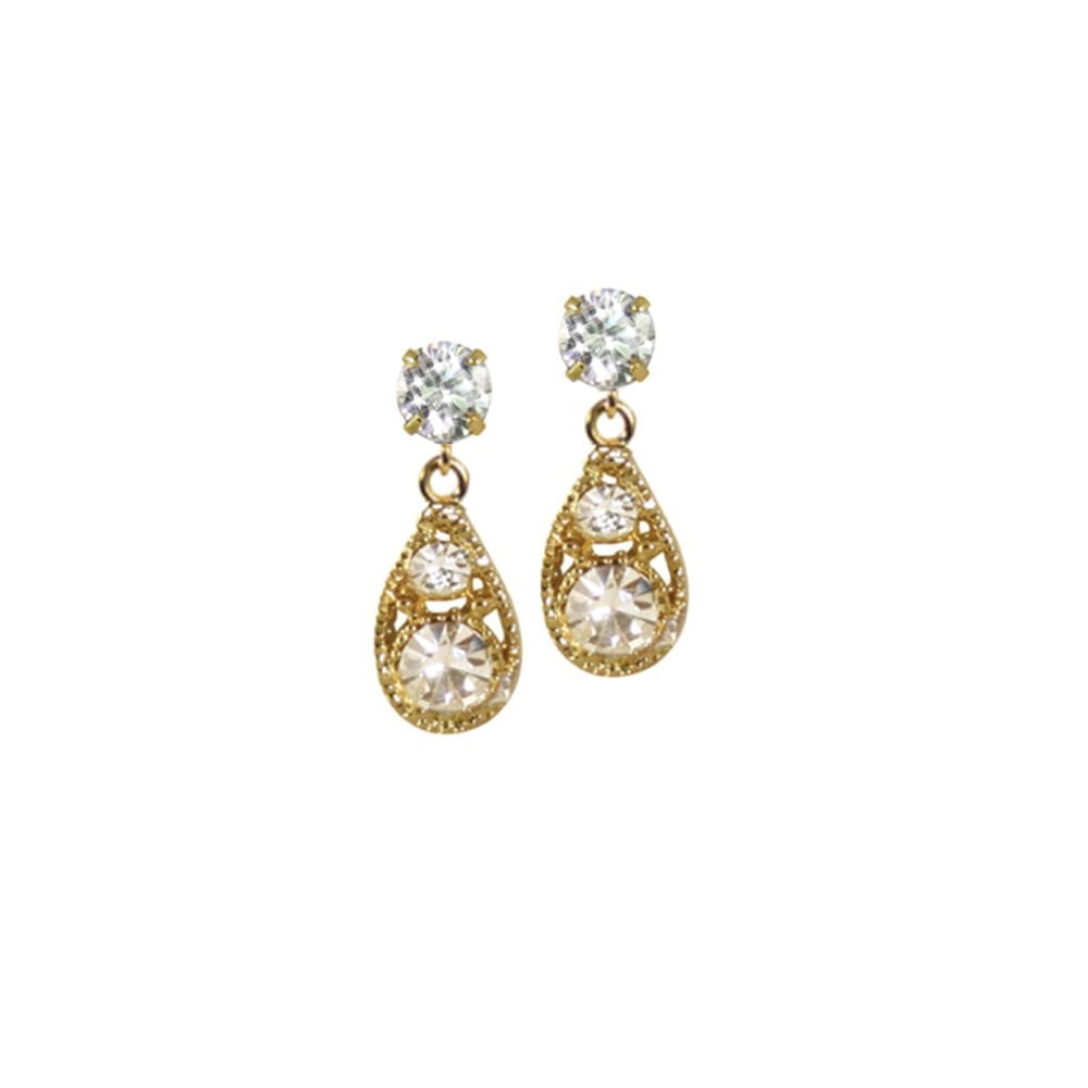 Filigree Cubic Zirconia Gold Drop Pierced Earrings