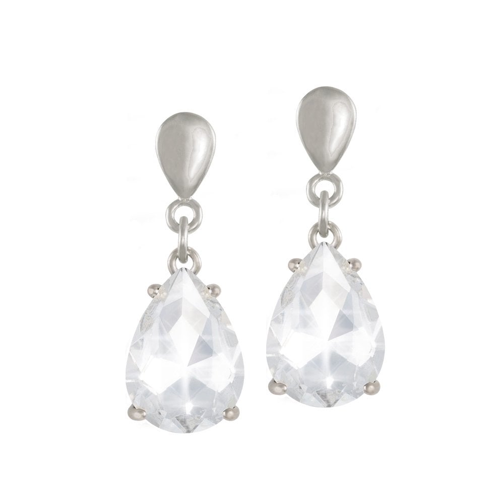 Seduction Teardrop Clear Crystal Silver Tone Drop Clip On Earrings