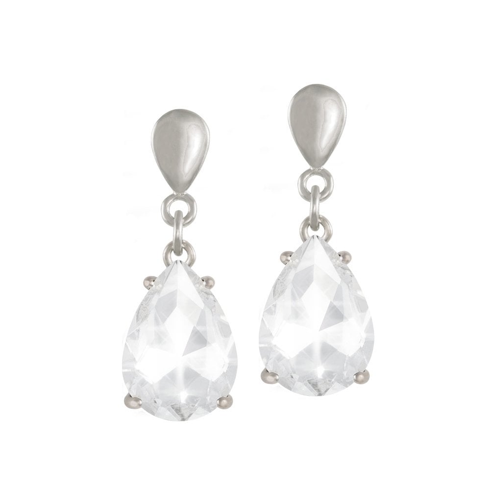 Seduction Teardrop Clear Crystal Silver Tone Drop Pierced Earrings