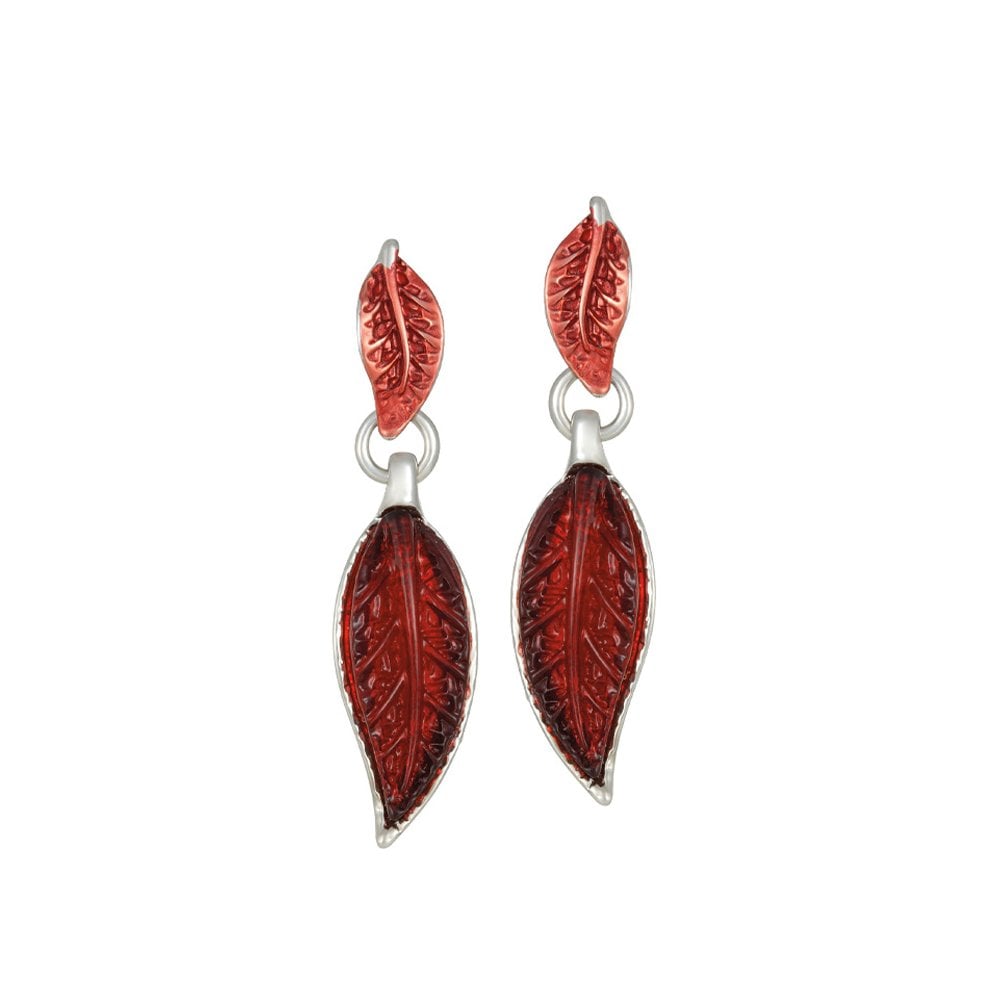 Willow Red Enamel Silver Tone Drop Pierced Earrings